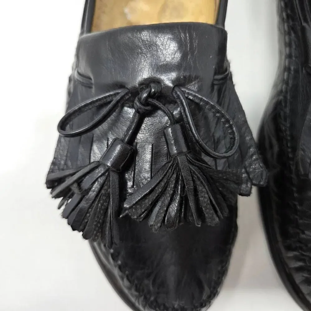 SANTONI RELAXED ITALY BLACK KILTIE TASSEL LOAFERS MOC TOE MENS SIZE 9.5 EE WIDE